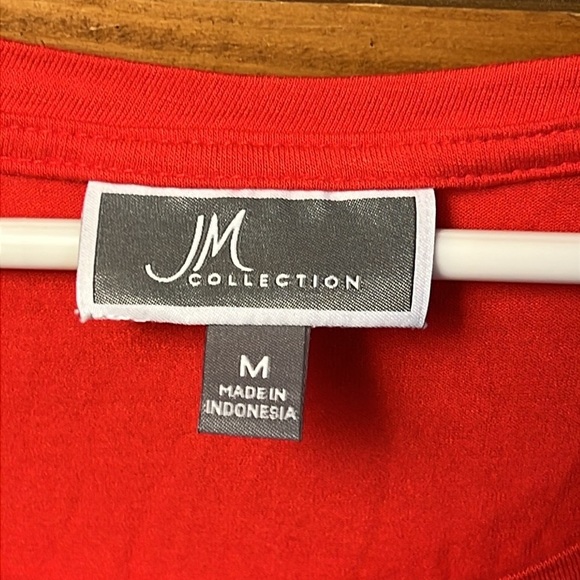 JM collection Women’s long sleeve Tunic Top Md Red Shirt blouse party casual Y2K - Picture 2 of 7